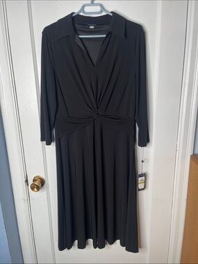 Tommy Hilfiger Black Dress 14 Jersey Stretch LBD New Midi Long Sleeves Ruched